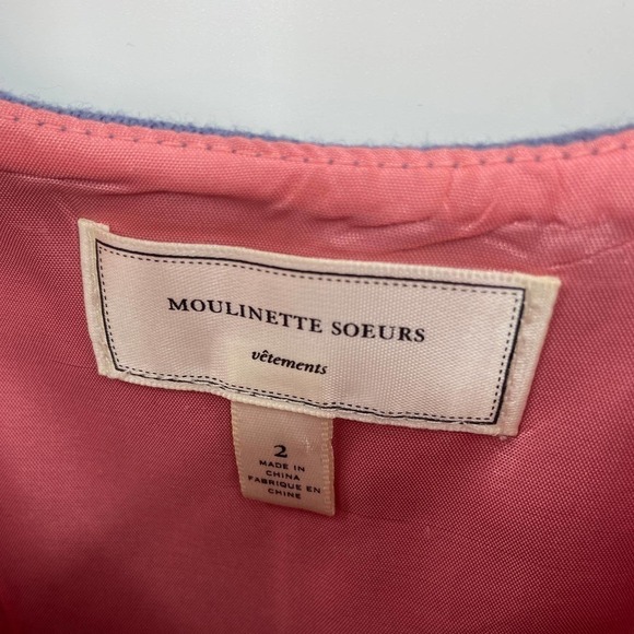 ANTHROPOLOGIE Moulinette Soeurs Wool Blue Gold Button Ruffle Sleeveless Dress 2 - Picture 6 of 7